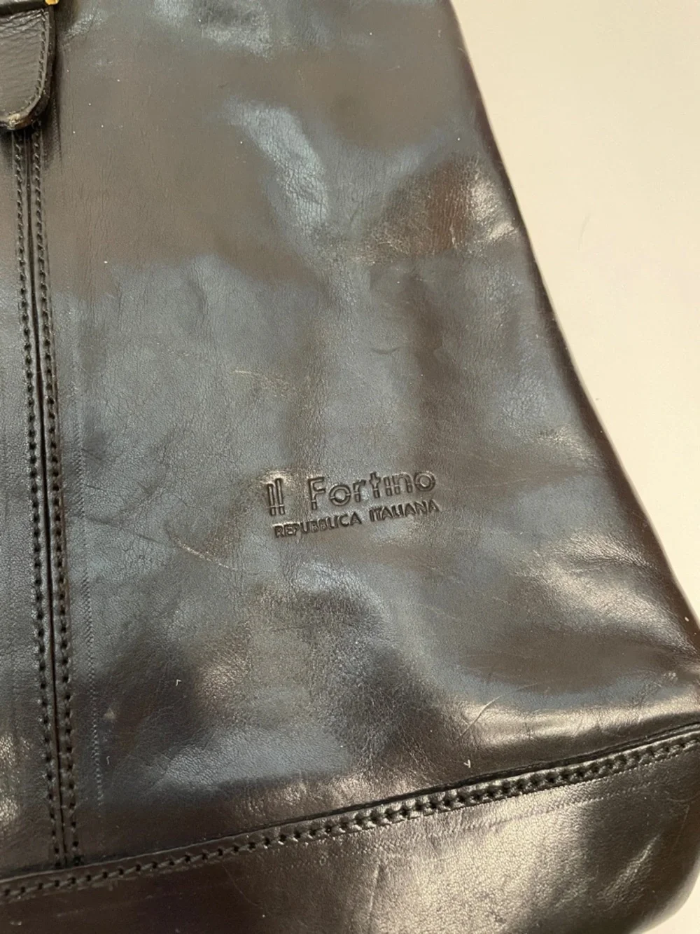 Vintage Black Leather Italian II FORTINO Backpack with Gold Accent. - Picture 2 of 7